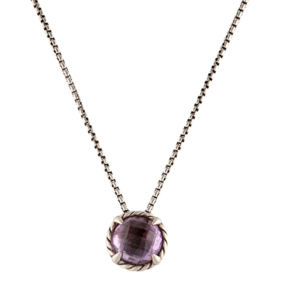 David Yurman Purple Amethyst Cable Frame Pendant Necklace